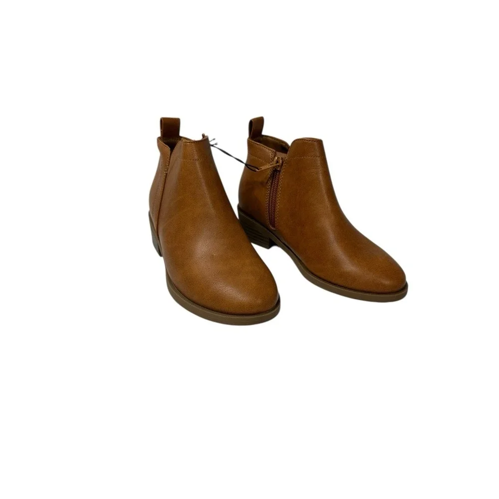 wonder nation girls ankle boots brown zips up‎ the side size 13
